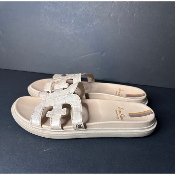 Sam Edelman Valeri Leather Signature Cutout Slide Sandals CROC Beige US 8 38 - Picture 4 of 7